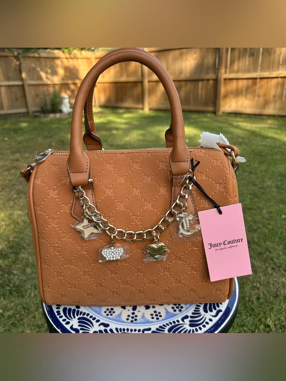 NWT Juicy Couture Suede Satchel with Charm Chain